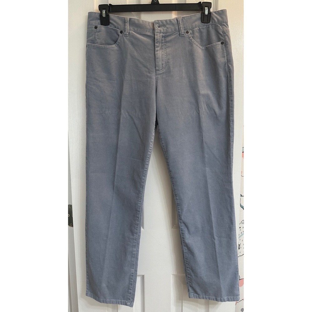 Talbots Signature Ankle Corduroy Pants Grey Stretch Straight Leg Size 12